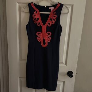 Lilly Pulitzer Navy Dress with Coral Accents XS , like new